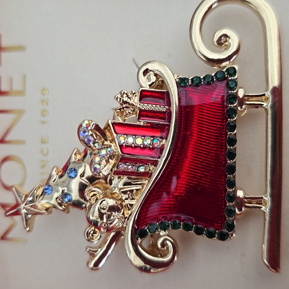 3 ITEMS:  2 NAPIER & 1 MONET BEAUTIFUL SPARKLING HOLIDAY PINS BUNDLE OF 3 - Picture 7 of 13